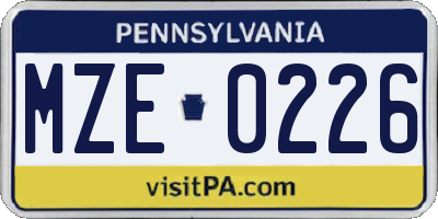 PA license plate MZE0226