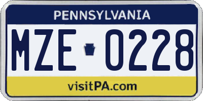 PA license plate MZE0228