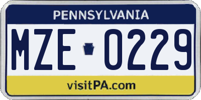 PA license plate MZE0229