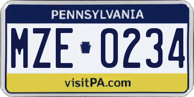 PA license plate MZE0234
