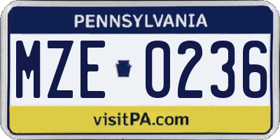 PA license plate MZE0236