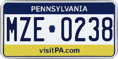 PA license plate MZE0238