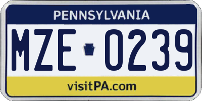 PA license plate MZE0239