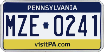 PA license plate MZE0241