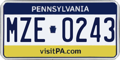 PA license plate MZE0243