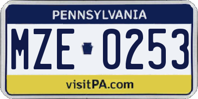 PA license plate MZE0253