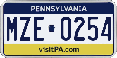 PA license plate MZE0254