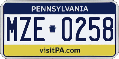 PA license plate MZE0258