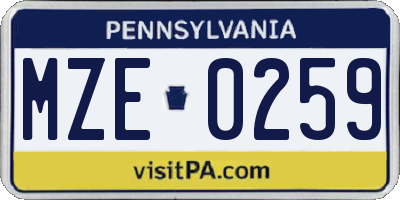 PA license plate MZE0259