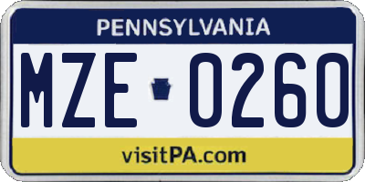 PA license plate MZE0260