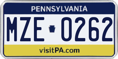 PA license plate MZE0262