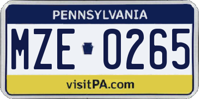 PA license plate MZE0265