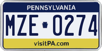 PA license plate MZE0274