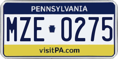PA license plate MZE0275