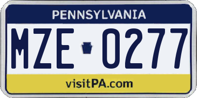 PA license plate MZE0277
