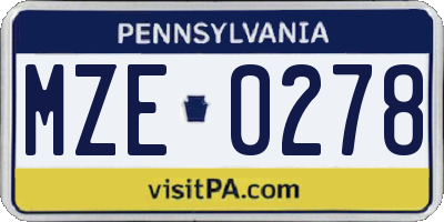 PA license plate MZE0278