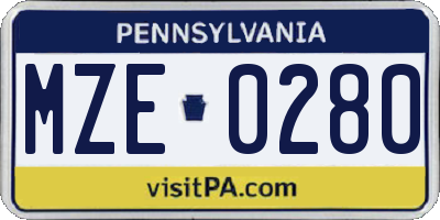PA license plate MZE0280