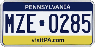 PA license plate MZE0285