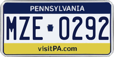 PA license plate MZE0292