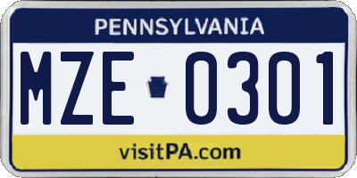 PA license plate MZE0301