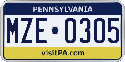 PA license plate MZE0305