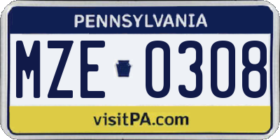 PA license plate MZE0308