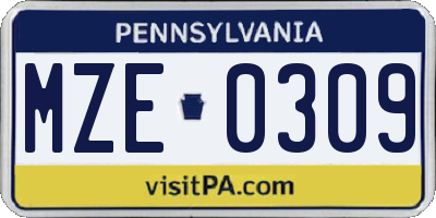 PA license plate MZE0309