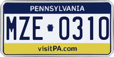 PA license plate MZE0310