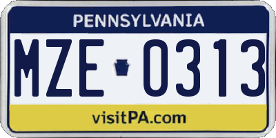 PA license plate MZE0313