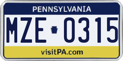 PA license plate MZE0315