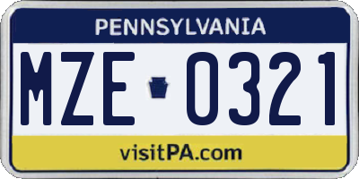 PA license plate MZE0321