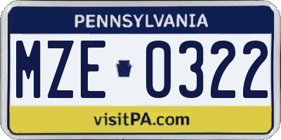 PA license plate MZE0322
