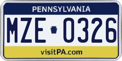 PA license plate MZE0326