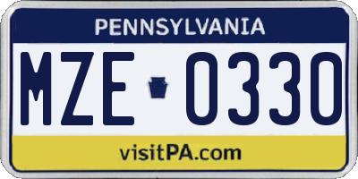 PA license plate MZE0330