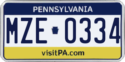 PA license plate MZE0334