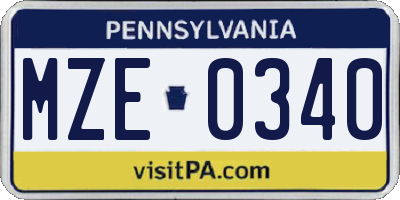 PA license plate MZE0340