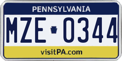 PA license plate MZE0344