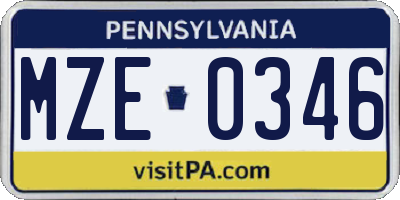 PA license plate MZE0346