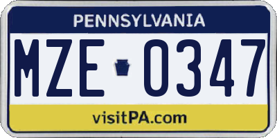 PA license plate MZE0347