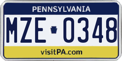 PA license plate MZE0348