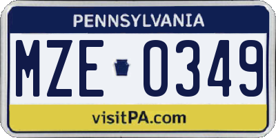 PA license plate MZE0349