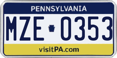PA license plate MZE0353