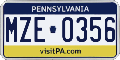 PA license plate MZE0356