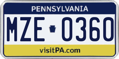 PA license plate MZE0360