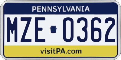 PA license plate MZE0362