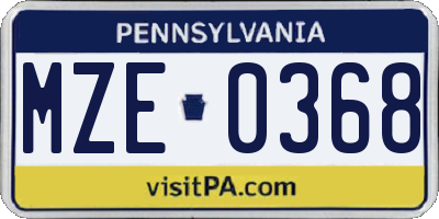 PA license plate MZE0368