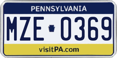 PA license plate MZE0369