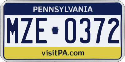 PA license plate MZE0372