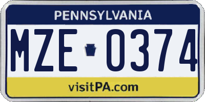 PA license plate MZE0374