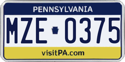 PA license plate MZE0375